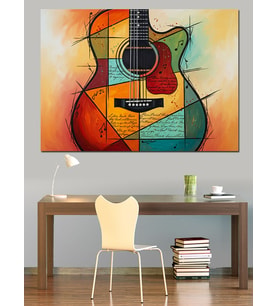 Gitar Soyut Müzik Sanatı Dekoratif Kanvas - Mdf Ahşap Tablo