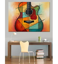 Gitar Soyut Müzik Sanatı Dekoratif Kanvas - Mdf Ahşap Tablo