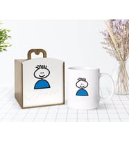 BK Gift Kişiye Özel Ahşap Kutuda Çöp Adam Tasarımlı Beyaz Kupa Bardak-1