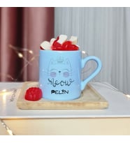 Kedi ( Meow ) Tasarımlı Kişiye Özel Mavi Türk Kahvesi Fincan