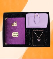 Lila Renk Kadın Cüzdanı & Kişiye Özel Yasin-i Şerif & Modern Mor Taşlı Kar Tanesi Kolye Hediye Seti & Kadına Hediye&Anneye Hediye&Sevgiliye Hediye&Anneler Günü&Yılbaşı Hediyesi&Sevgililer Günü&Öğretmenler Günü