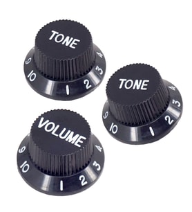 Elektro Gitar Potans Düğme Başlığı Pot Düğmesi Ton + Ses 3'lü Siyah/Beyaz