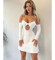 Bağlamalı Sırt Dekolteli Beyaz Mini Elbise