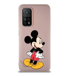 Xiaomi Mi 10T Pro Soft Premier Kapak Mickey Mouse-D Tasarımlı Silikon Kılıf - Pudra (Şeffaf)