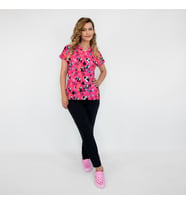 Unisex Pembe Panda Desenli Likralı Cerrahi Scrubs Doktor Hemşire Üniforma Takım