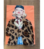 25X18 CM LEOPAR ELBİSELİ KADIN TURUNCU APLİKE ARMA YAMA DİKİŞ AKSESUARI