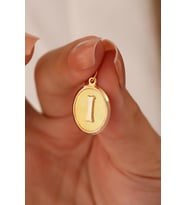 14 Ayar Altın I Harfi Nostalji Oval Kolye Ucu (Sarı)