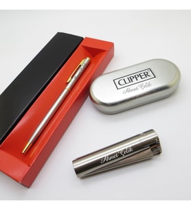 Clipper® Klasik Manyetolu Brushed Kişiye Özel Çakmak ve Kalem Seti Hediyelik Çakmak