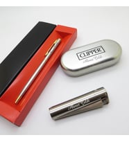 Clipper® Klasik Manyetolu Brushed Kişiye Özel Çakmak ve Kalem Seti Hediyelik Çakmak
