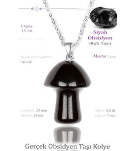 Sertifikalı Mantar Model Obsidyen Taşı Kolye - Gümüş Aparatlı (Çok Renkli)
