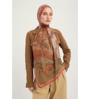 Schaless Mercan Bahçesi - Turuncu - Efilia Desenli Şal - 70x190 Cm (Bordo)