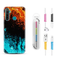 Realme 5i 5 Pro 6i 7 Pro 8 Kılıf Kablo Koruma Spiral Silikon Orange Blue Color 1665