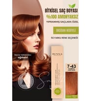 Renna AMONYAKSIZ Bitkisel Yıpranmış Saçlar İçin Saç Boyası 7-43 Kumral Dore Bakır 60ml