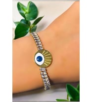 Madalyon Göz Charm Zirkon Taşlı Çelik Bileklik