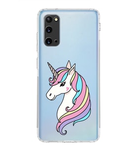 Samsung Galaxy S20 Uyumlu Kamera Korumalı Kapak Unicorn Tasarımlı  Şeffaf  Kılıf