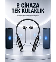 Mey İthalat® Boyun Bantlı Bluetooth Kulaklık Dijital Ekranlı Mikrofonlu Çift Telefon Bağlantılı Kablosuz Müzik ve Görüşme Kulaklığı