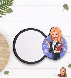 BK Gift Kişiye Özel Kadın Yönetici Karikatürlü Ahşap Bardak Altlığı-1