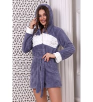 Fawn 3310 Welsoft Polar Peluş Kadın Kapşonlu Yumoş Sabahlık Sırt Kalp Detaylı (Gri)