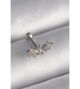 316L Çelik Gümüş Renk Zirkon Taşlı Çiçek Tragus Piercing - TJ-PR1247