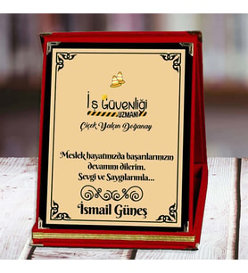 İş Güvenliği Uzmanı Baskılı Plaket (2. Tasarım)  Kişiye Özel (Kırmızı)
