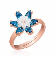 Gümüş Rose Mavi Lotus Çiçeği Yüzük