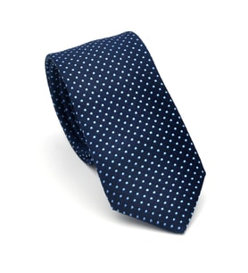 Mavi Nokta Desenli Lacivert Dokuma Kumaş Mendilli Slim Fit Kravat // SDK-2510-2