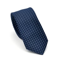 Mavi Nokta Desenli Lacivert Dokuma Kumaş Mendilli Slim Fit Kravat // SDK-2510-2