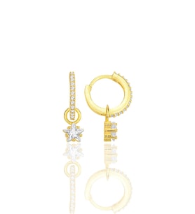 Gümüş altın yaldızlı yıldız kesim zirkon taşlı halka küpe SGTL12251GOLD
