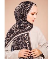 Leopar Desen Pavia Seri Şal Eşarp Askısı ile Birlikte 90X200 cm Vizon Siyah-90X2