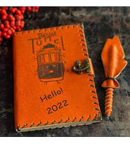 Yeni Yıl Tasarımlı Deri Defter (Turuncu)
