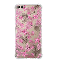 PrintiFy Huawei P Smart (2018) Uyumlu Köşe Korumalı Floral Pembe Tasarımlı Şeffaf Silikon Kılıf