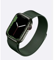 Apple Watch 7 45mm Uyumlu Kordon Hasır Metal Mıknatıslı Örgü Zore KRD-01 Kayış (Zeytin Yeşili)