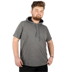 Mode XL Büyük Beden Oversize Tshirt B. Yaka Kapşon Basic 21115 Antrasit