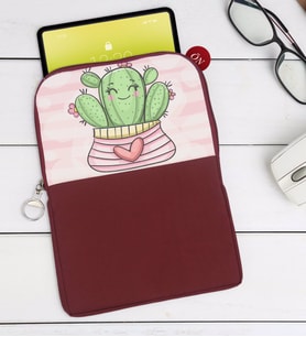 BK Gift Kaktüs Tasarımlı Taşınabilir Koruyucu Tablet Kılıfı & Organizer Çanta - Bordo-1