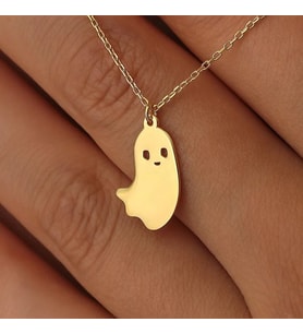 Kişiye Özel Sevimli Hayalet Figürlü Kolye 925K Gümüş (Gold) Halloween