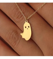Kişiye Özel Sevimli Hayalet Figürlü Kolye 925K Gümüş (Gold) Halloween