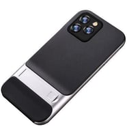 iPhone 12 Pro Max Kılıf Standlı Korumalı Lüx Silikon (Gümüş)