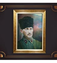 Özel Seri Paspartulu Çerçeveli Atatürk Tablo l396 (Gold)