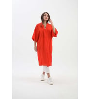 Arkası Baskılı Püsküllü Kimono - Turuncu
