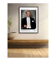 Tekli Çerçeveli Atatürk Portresi Poster Tablo ATA012 (Düz Siyah)
