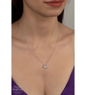 Union Swarovski Zirconia Kadın Ay Yıldız Gümüş Kolye