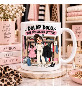 Dolap Dolu Yine Giyecek Bir Şey Yok Esprili Kadın Baskılı Kupa – Moda Hediyesi