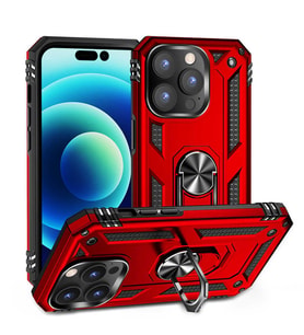 Apple iPhone 14 Pro Max Uyumlu Kılıf Standlı Manyetik Yüzüklü Military Magnetic Ring Polycarbonate and TPU Case (Kırmızı)
