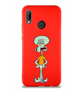 Huawei P20 Lite Soft Premier Kapak Squidward Dokunaç Tasarımlı Silikon Kılıf - Kırmızı (Şeffaf)
