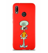 Huawei P20 Lite Soft Premier Kapak Squidward Dokunaç Tasarımlı Silikon Kılıf - Kırmızı (Şeffaf)
