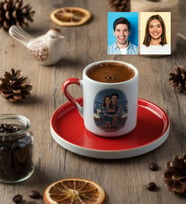 Kişiye Özel Karikatürlü Kuğular ve Aşıklar Türk Kahvesi Fincanı Sevgililer Günü Hediyesi