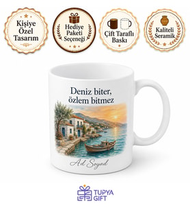 Muğla Ege Sahili Baskılı Kupa Bardak Hediye Porselen Mug