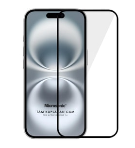 Microsonic Apple iPhone 16 Tam Kaplayan Temperli Cam Ekran Koruyucu Siyah