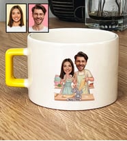 Kişiye Özel Karikatür Yemek Yapan Romantik Çift Lüks Fincan Sevgililer Günü Hediyesi