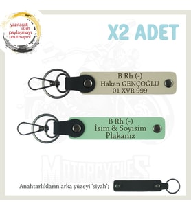 Çok Sevdiğine Özel İsim Plaka, B Rh - Kan Grubu Yazılı Kişisel x2 Anahtarlık Set, Yeşil-S Kahve-Syh (Çok Renkli)
